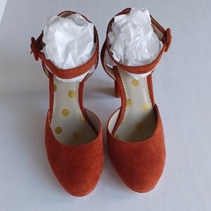 Boden Bessie Maryjane Pumps Shoes Suede Buckle Cross Strap Block Heel 41 Rust